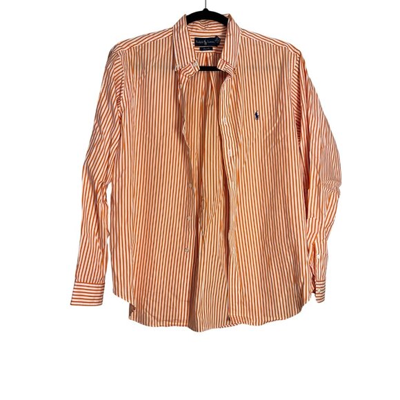 Ralph Lauren Mens Classic Fit Orange/White Striped Long-Sleeve Shirt size XLarge - Picture 1 of 6
